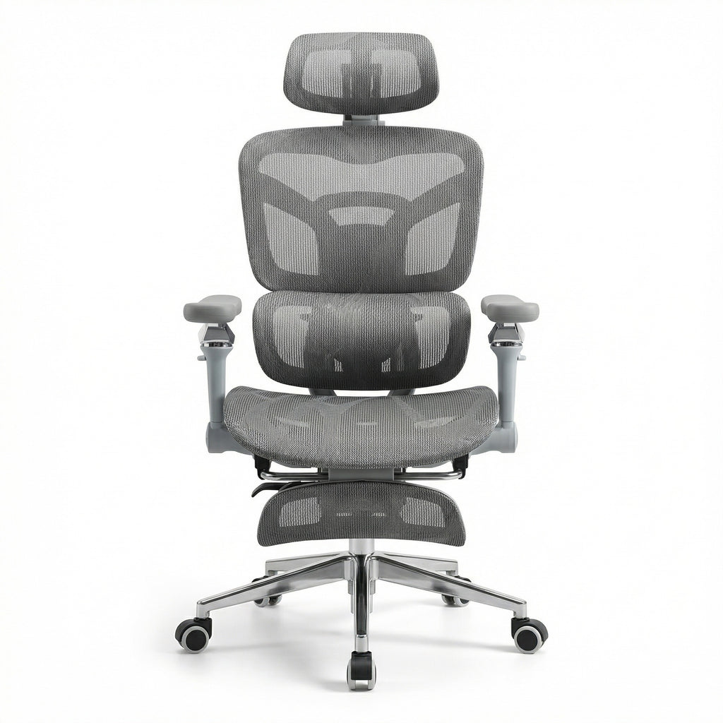 Gray Ergonomic Desk Chair with Adjustable Headrest and Arms