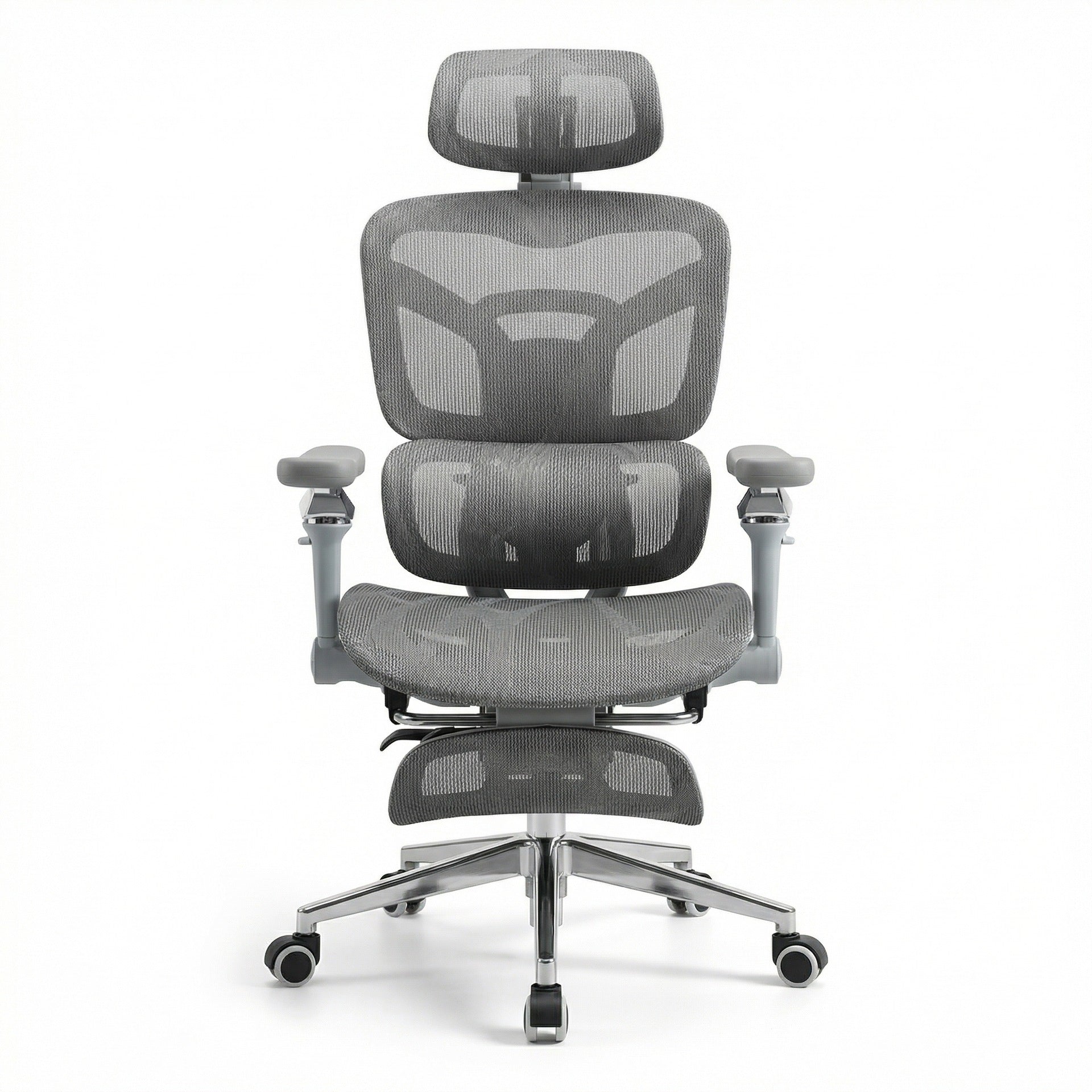 Gray Ergonomic Desk Chair with Adjustable Headrest and Arms