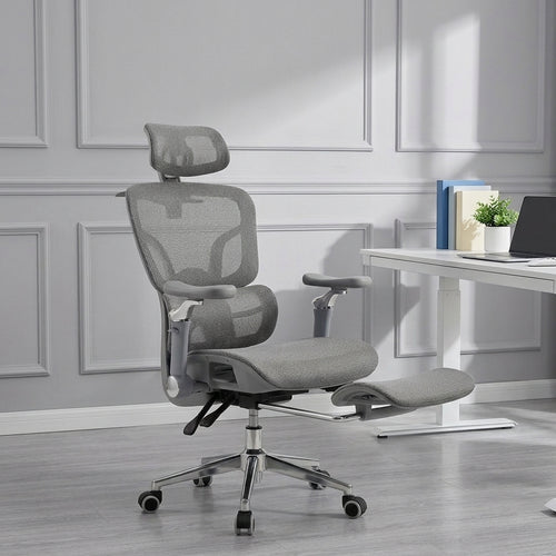 Gray Ergonomic Desk Chair with Adjustable Headrest and Arms