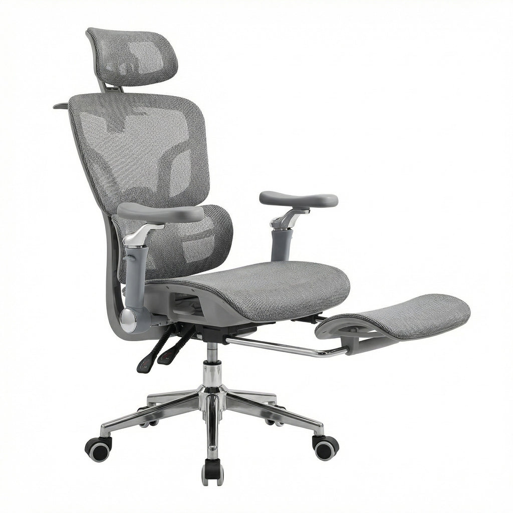 Gray Ergonomic Desk Chair with Adjustable Headrest and Arms