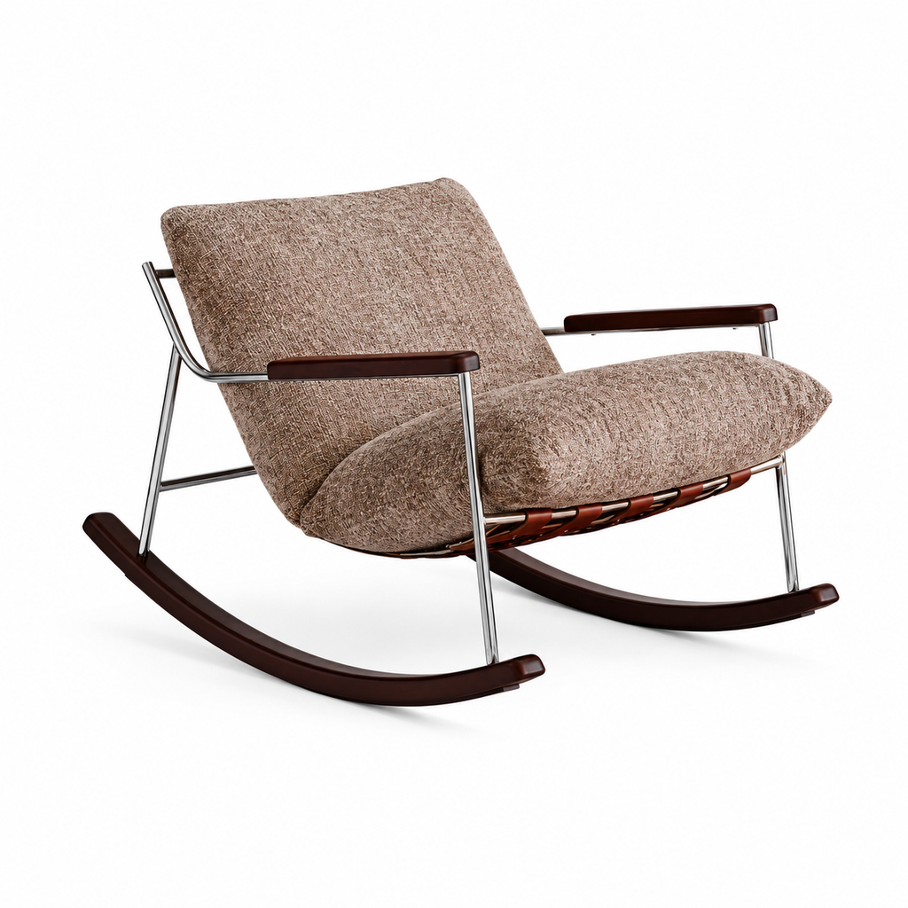 Modern Beige Rocking Lounge Chair with Wood Rockers