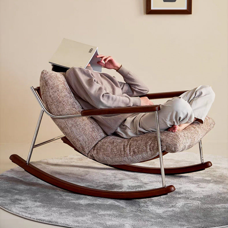 Modern Beige Rocking Lounge Chair with Wood Rockers
