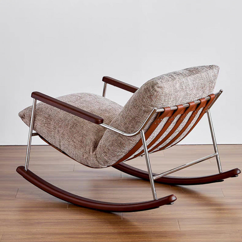 Modern Beige Rocking Lounge Chair with Wood Rockers