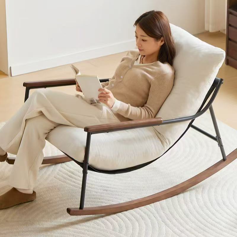 Modern Cream Rocking Lounge Chair with Wood Rockers