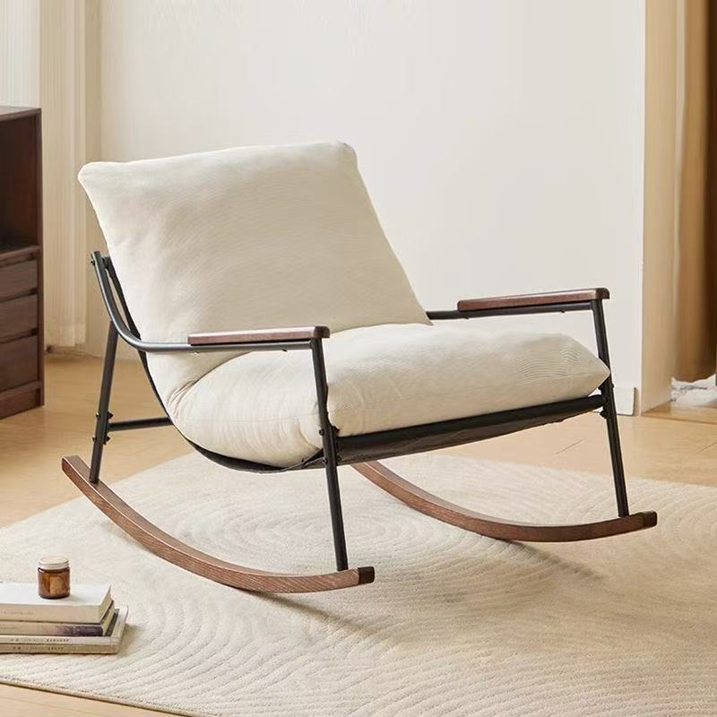 Modern Cream Rocking Lounge Chair with Wood Rockers