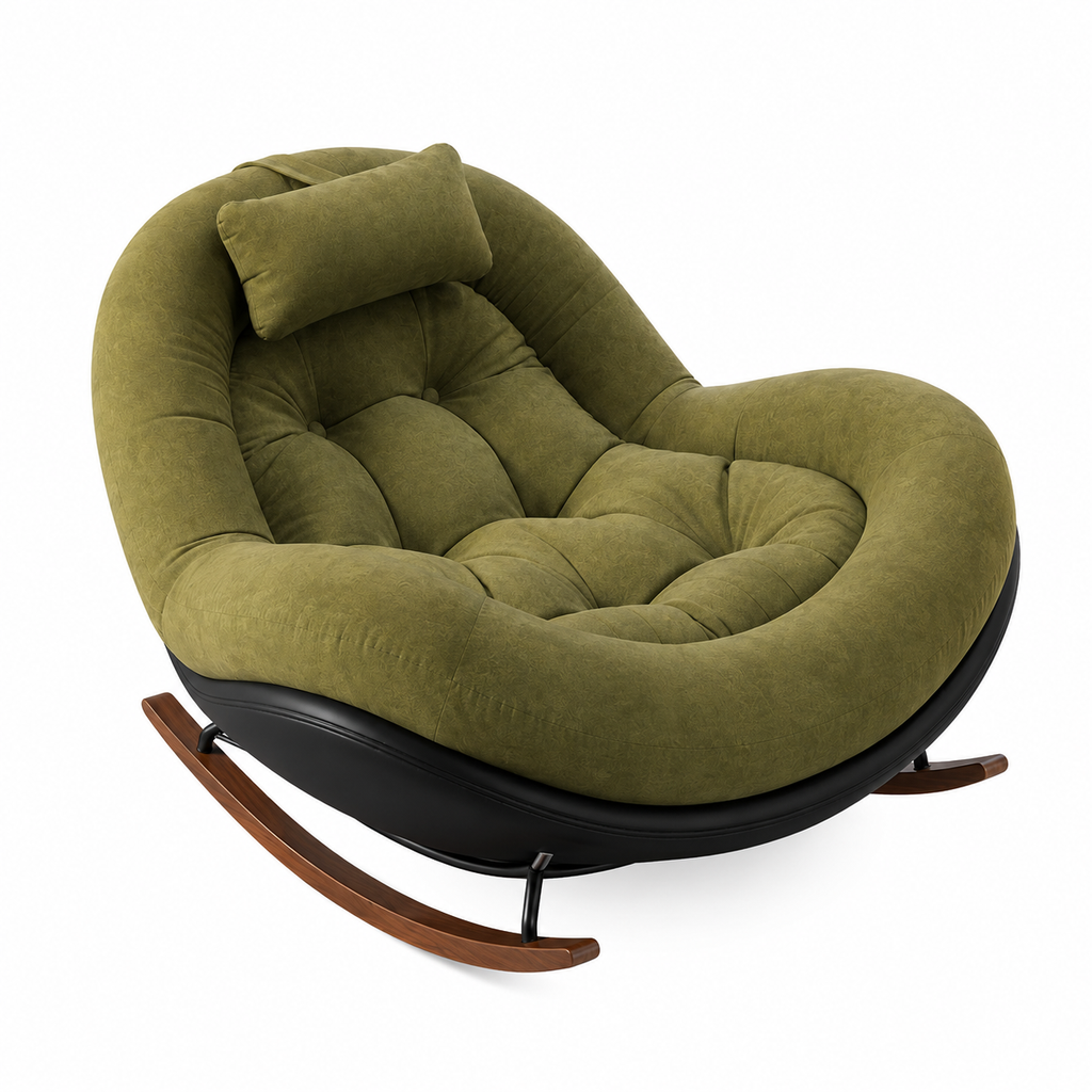 Green Chenille Lounge Rocking Chair with Cushioned Seat
