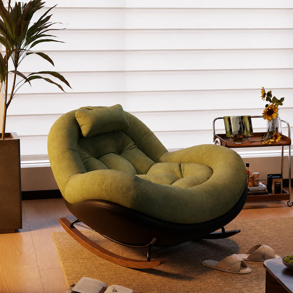 Green Chenille Lounge Rocking Chair with Cushioned Seat