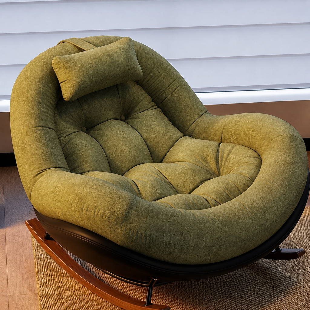 Green Chenille Lounge Rocking Chair with Cushioned Seat