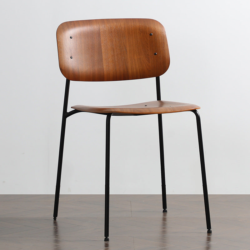 Modern Brown Veneer Dining Chair with Metal Frame