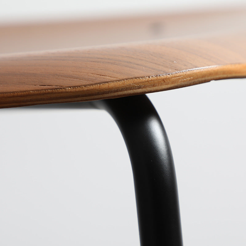 Modern Brown Veneer Dining Chair with Metal Frame