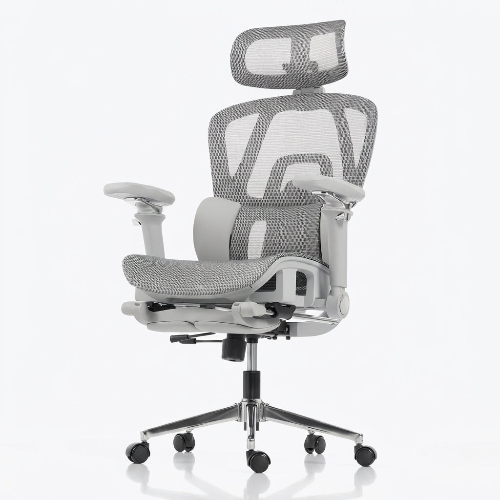 Gray Mesh Desk Chair with Headrest and Armrests
