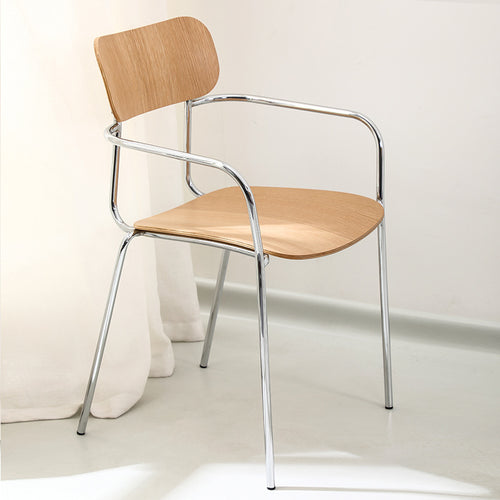 Minimalist Wood Finish Dining Chair with Metal Frame