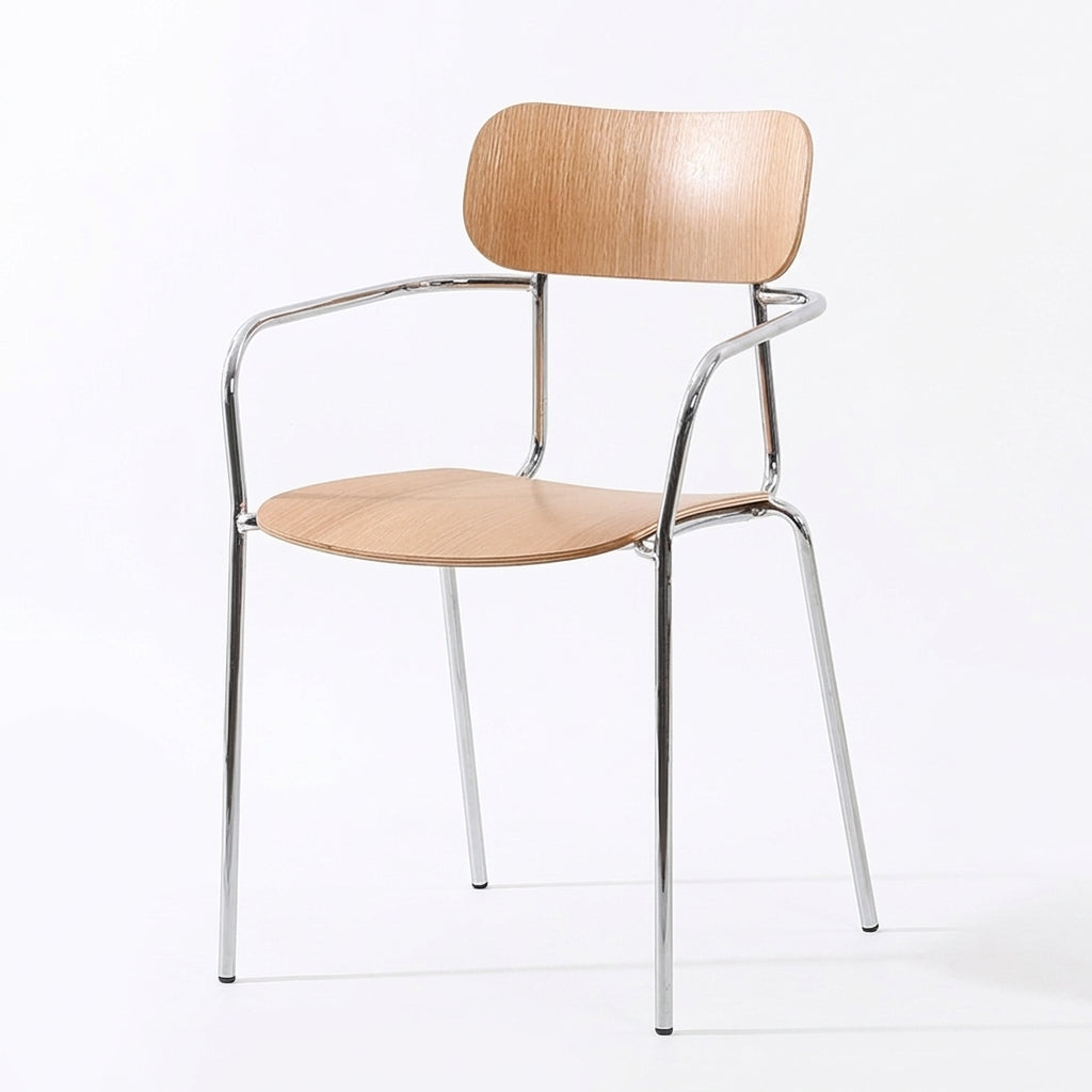 Minimalist Wood Finish Dining Chair with Metal Frame