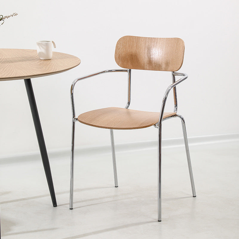 Minimalist Wood Finish Dining Chair with Metal Frame