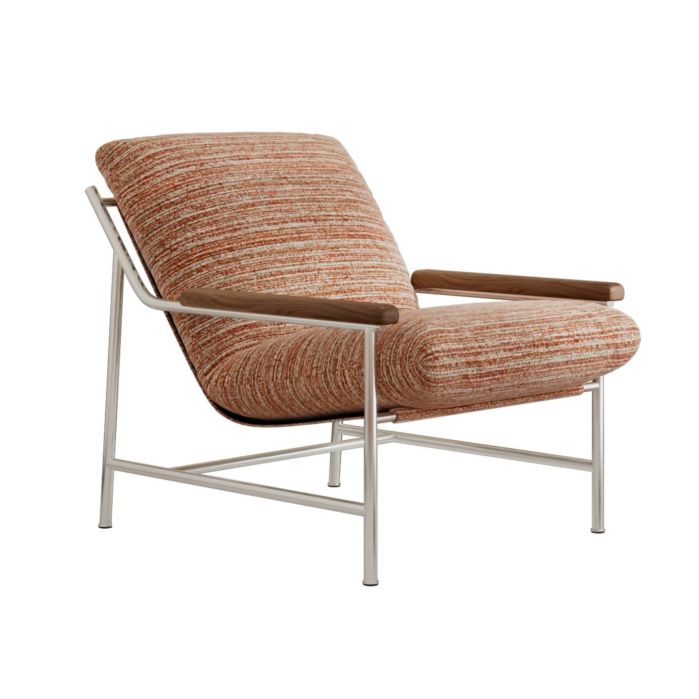 Modern Orange Chenille Accent Chair with Wood Armrests