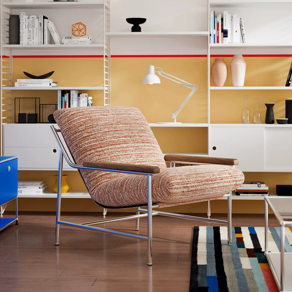 Modern Orange Chenille Accent Chair with Wood Armrests