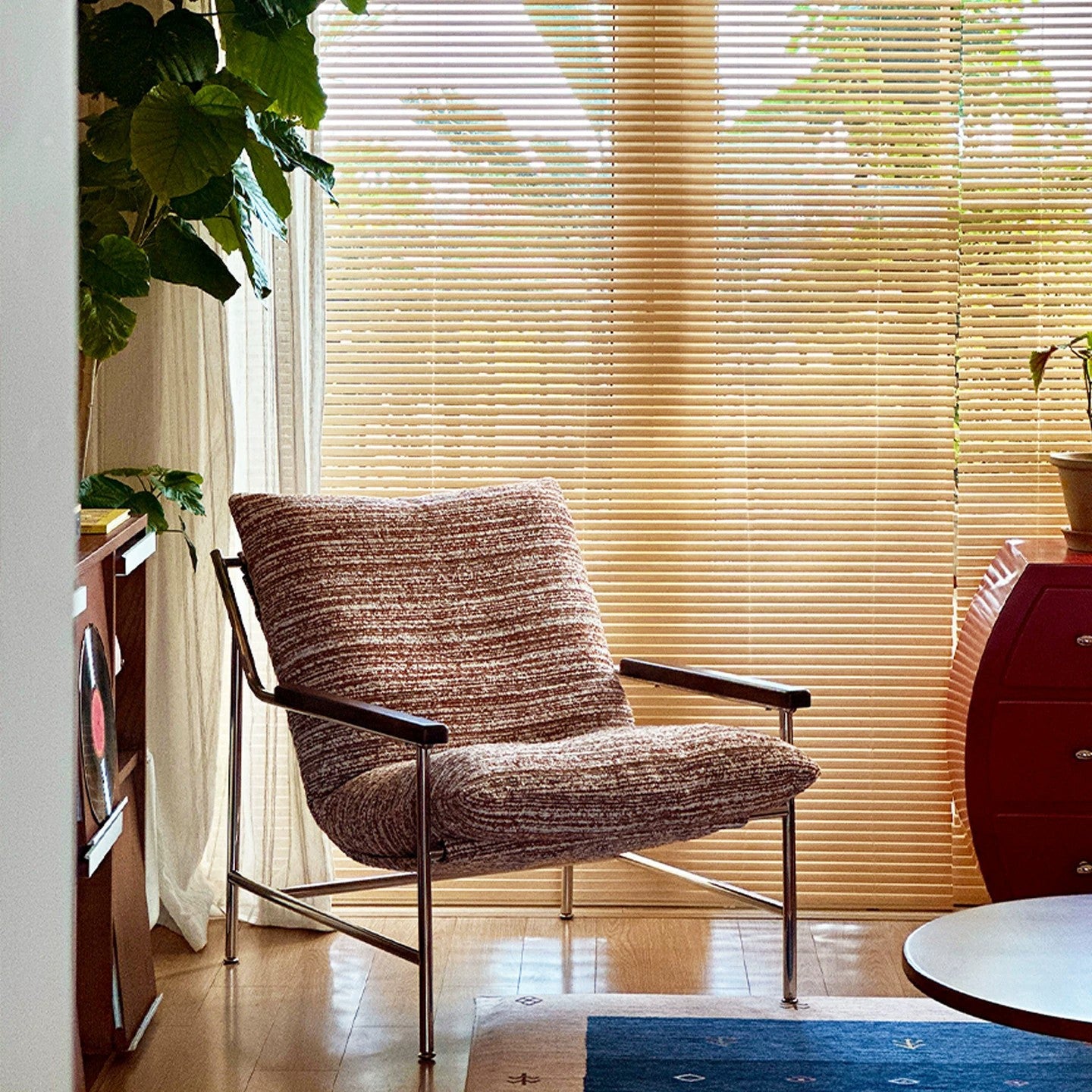 Modern Orange Chenille Accent Chair with Wood Armrests